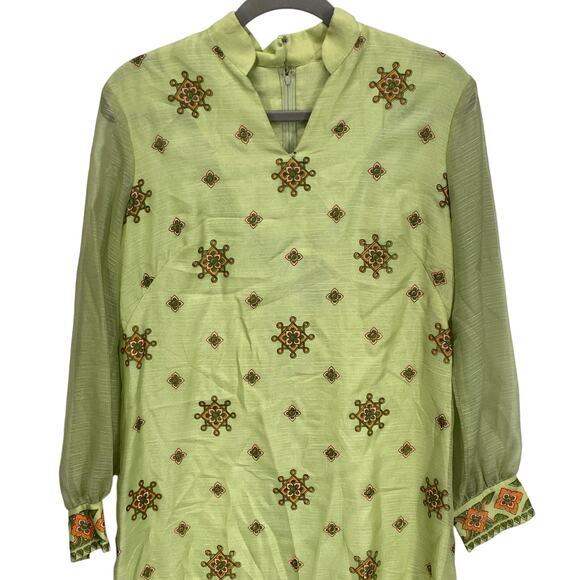 Vintage Alfred Shaheen Maxi Dress Women's‎ 12 Border Print Mod Lined Green - Picture 3 of 10